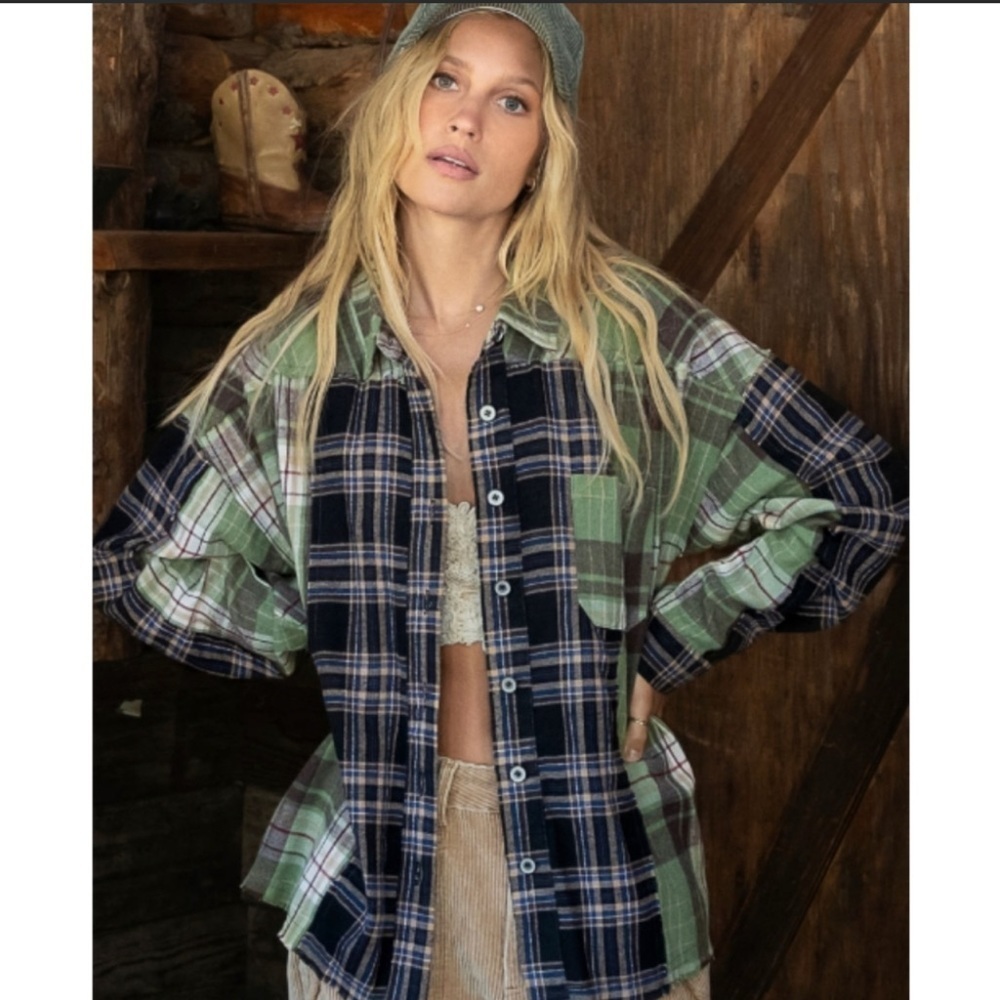 The STEFANIE Spliced Plaid Button Down